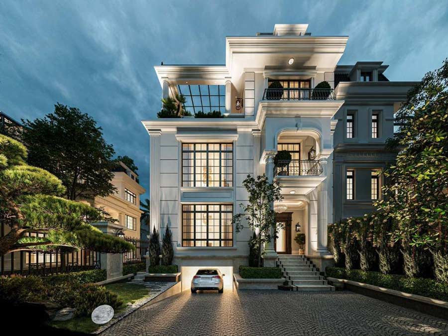 Mẫu nhà biệt thự mini tân cổ điển có tầng hầm