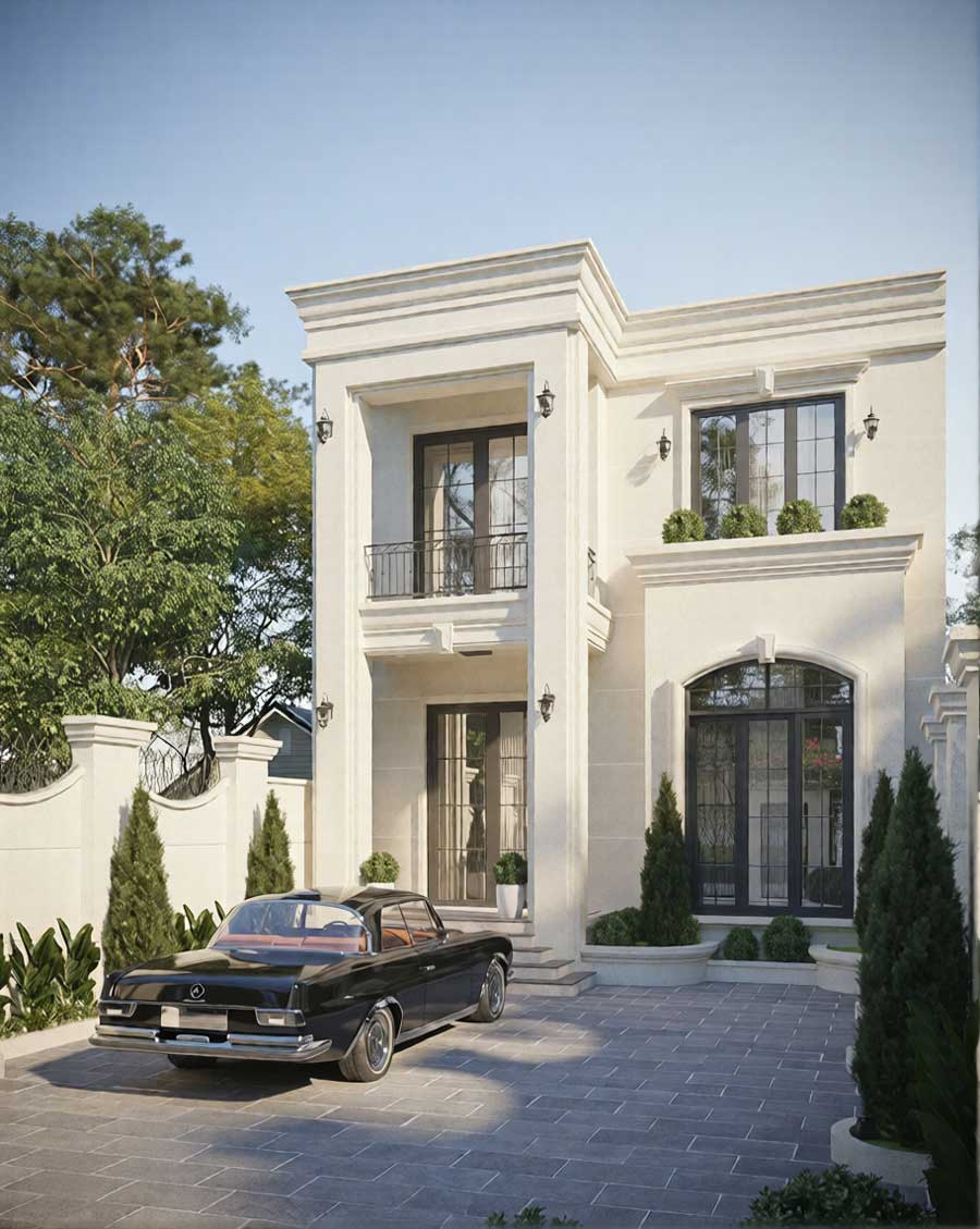 Mẫu biệt thự mini tân cổ điển không gian mở