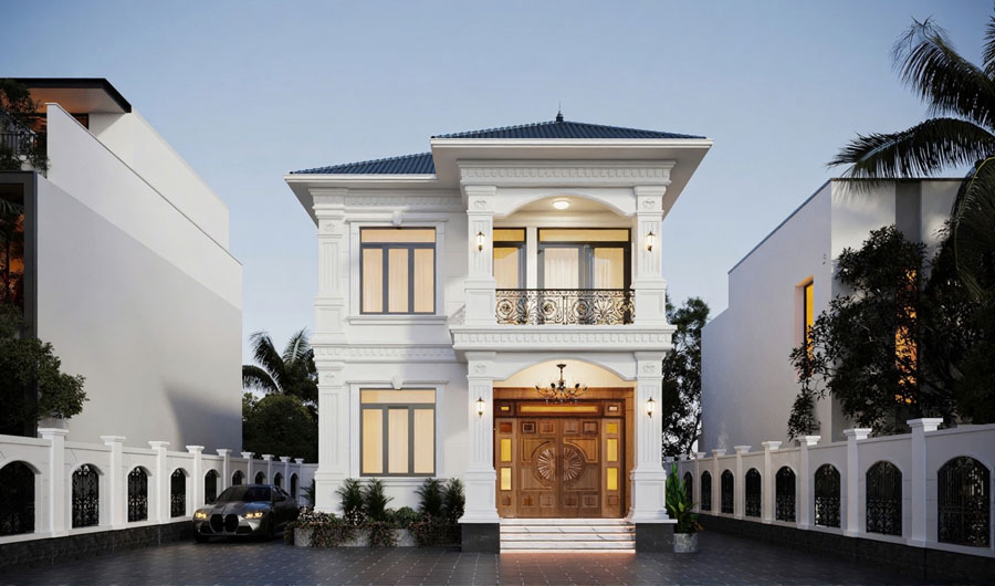 Mẫu biệt thự mini tân cổ điển mái nhật