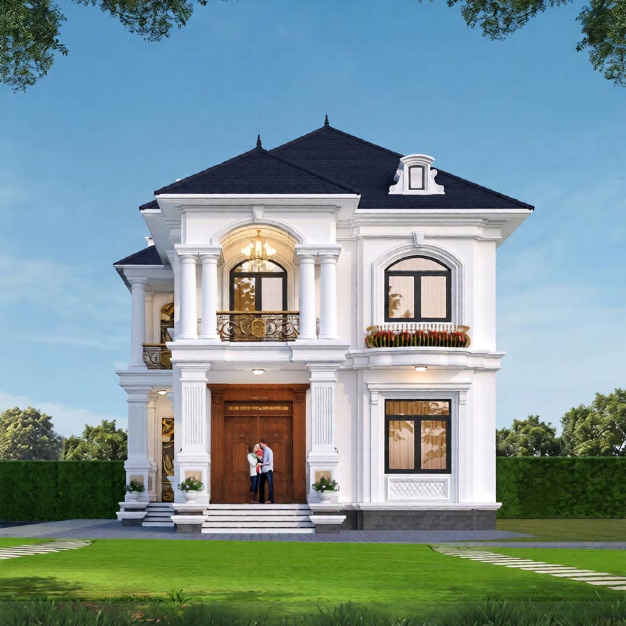 Mẫu biệt thự mini tân cổ điển mái nhật