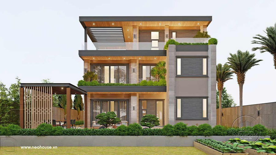 Mẫu biệt thự nhà vườn 3 tầng mái bằng