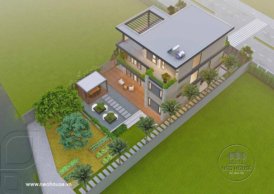 Mẫu biệt thự nhà vườn 3 tầng mái bằng