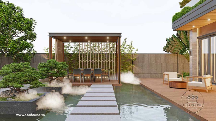 Mẫu biệt thự nhà vườn 3 tầng mái bằng