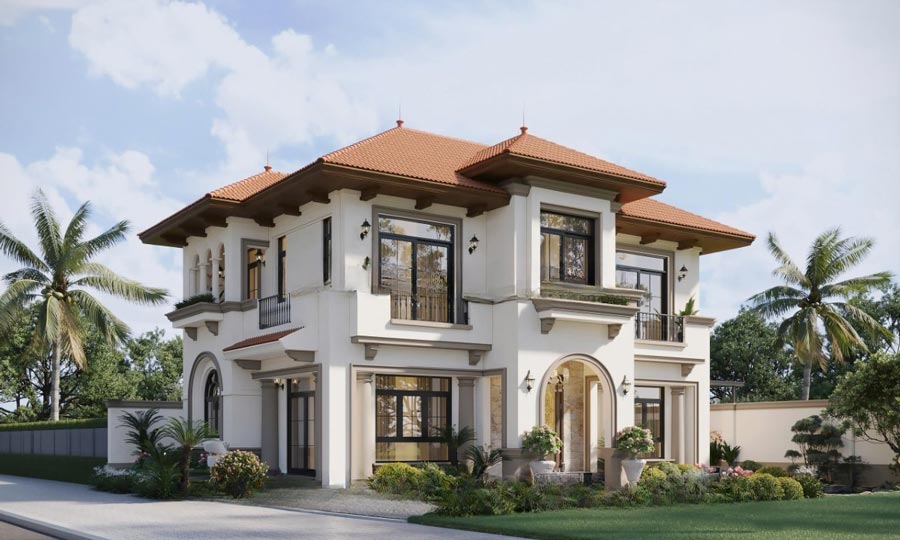 Thiết kế biệt thự nhà vườn 500m2 phong cách Địa Trung Hải