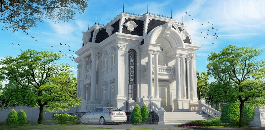 Mẫu nhà biệt thự vườn 500m2 mái Mansard