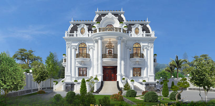 Mẫu nhà biệt thự vườn 500m2 mái Mansard