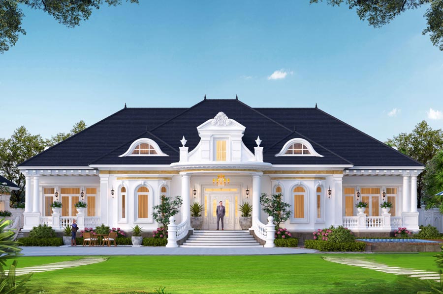 Thiết kế biệt thự nhà vườn châu Âu có gác lửng