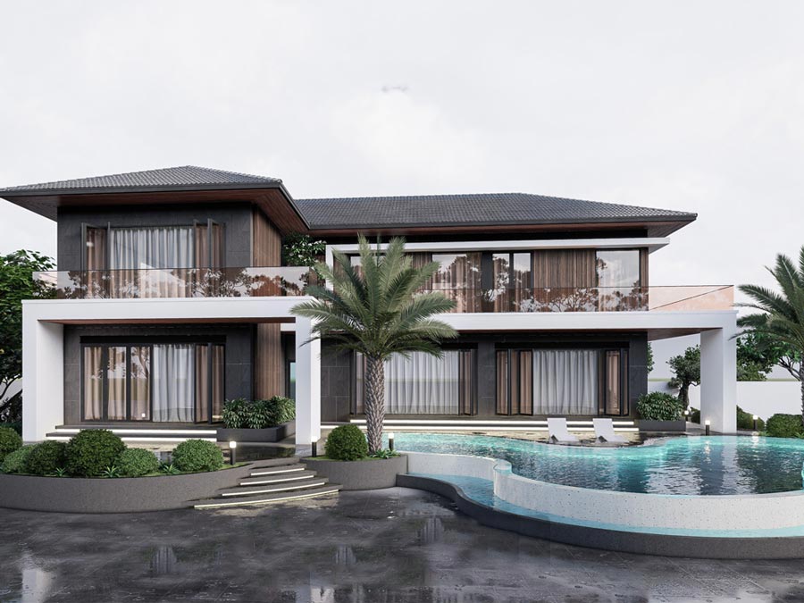 Mẫu biệt thự nhà vườn châu Âu có hồ bơi