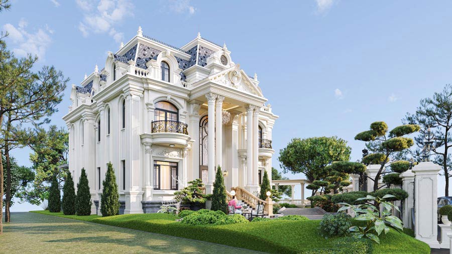 Mẫu biệt thự nhà vườn châu Âu kiểu mái Mansard