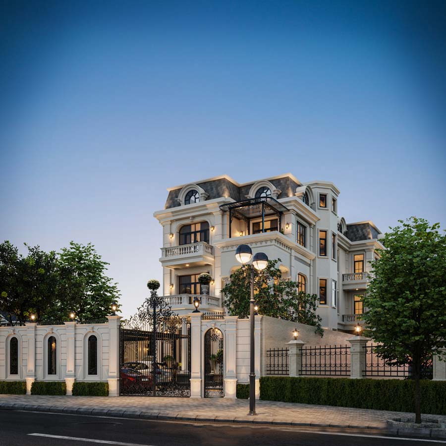 Mẫu biệt thự nhà vườn châu Âu kiểu mái Mansard