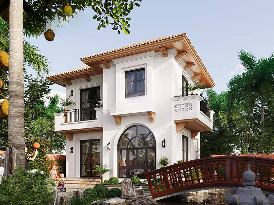 Biệt thự sân vườn 2 tầng có hồ cá thư giãn ngoài trời