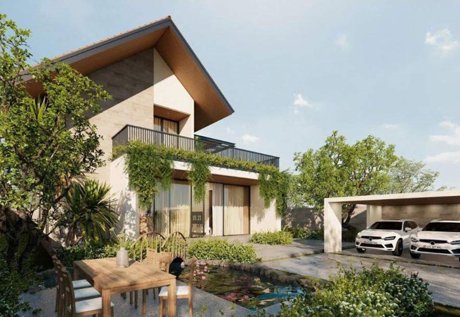 Biệt thự sân vườn 2 tầng có hồ cá thư giãn ngoài trời