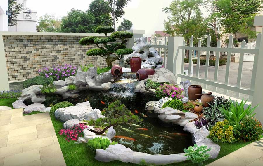 Biệt thự sân vườn phong cách hiện đại có ao cá