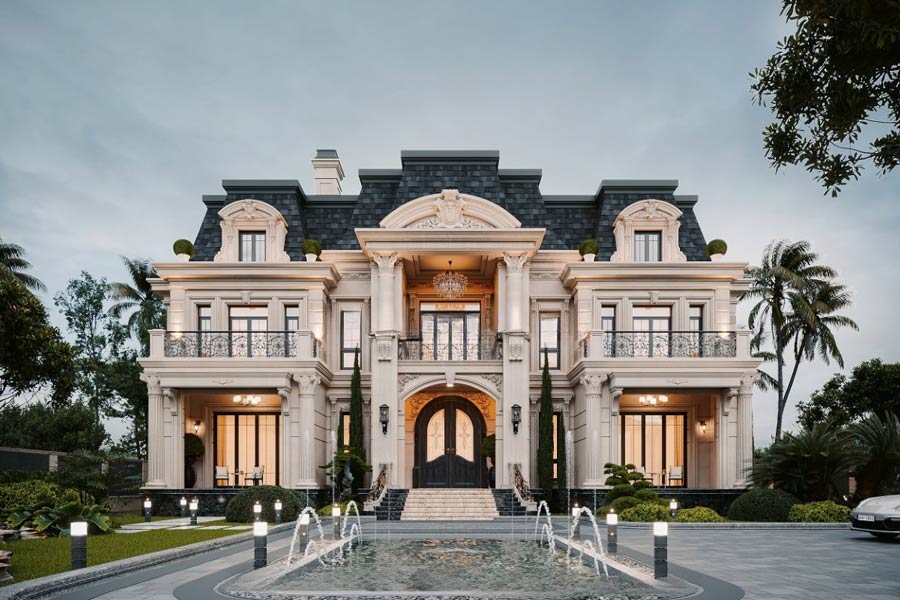 Thiết kế biệt thự sân vườn có ao cá phong cách tân cổ điển