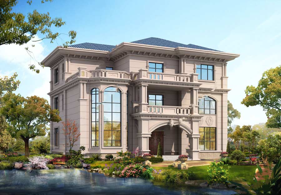 Thiết kế biệt thự sân vườn có ao cá phong cách tân cổ điển