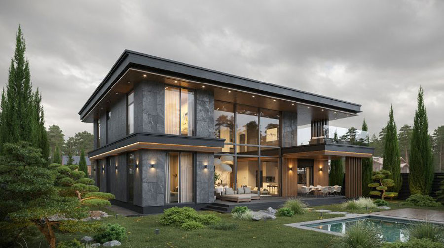 Nhà vườn kiểu Nhật ốp đá trầm