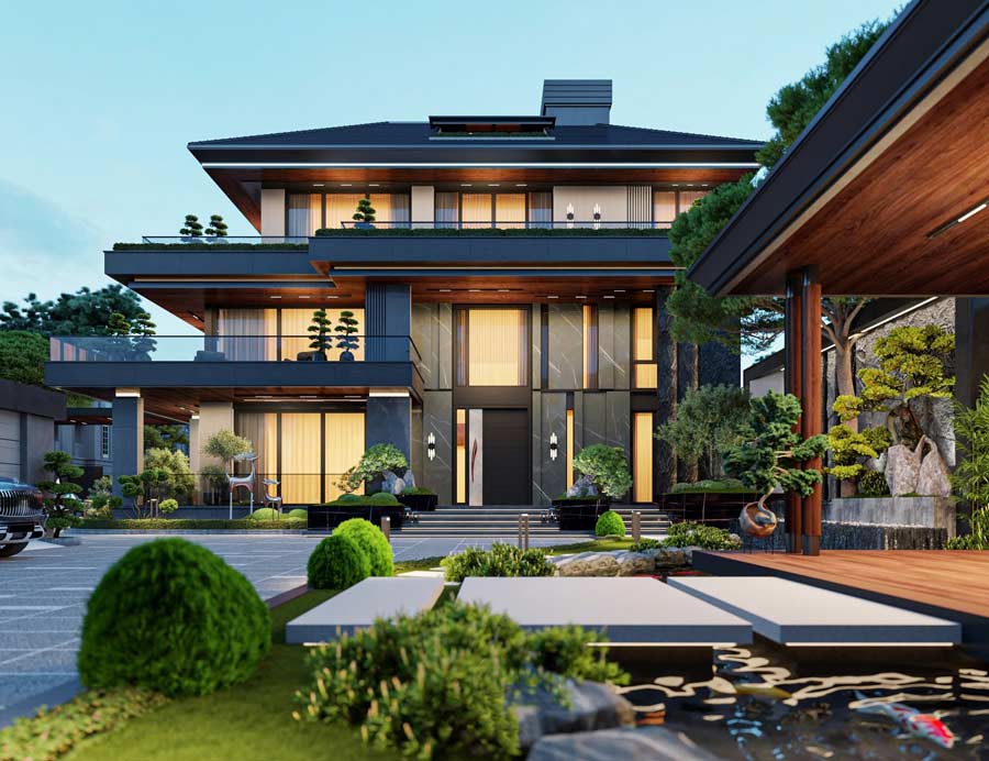 Nhà vườn kiểu Nhật ốp đá trầm