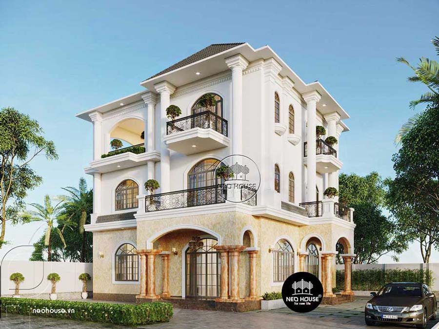 Dự án: Thiết kế biệt thự 3 tầng tân cổ điển 13x16m mái Nhật tại Tiền Giang