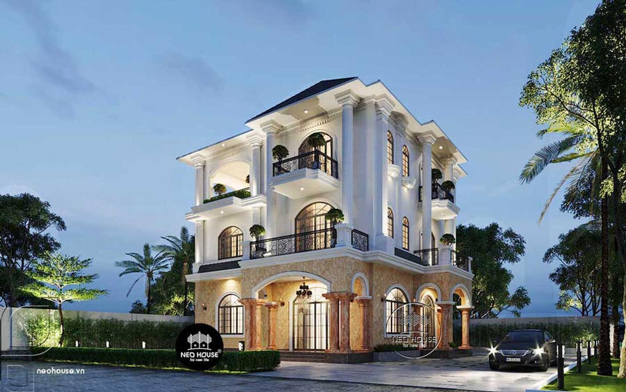 Dự án: Thiết kế biệt thự 3 tầng tân cổ điển 13x16m mái Nhật tại Tiền Giang