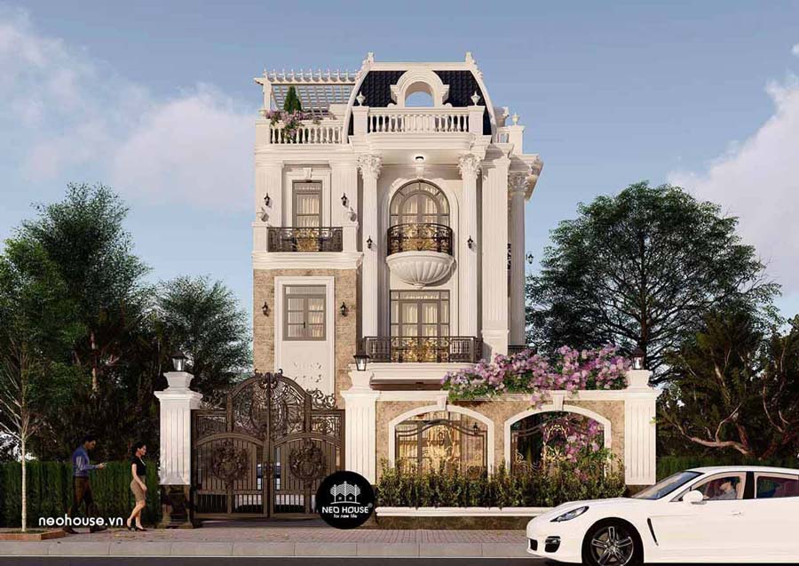 Dự án: Thiết kế biệt thự kiểu Pháp 3 tầng tân cổ điển 8x16m tại Nha Trang
