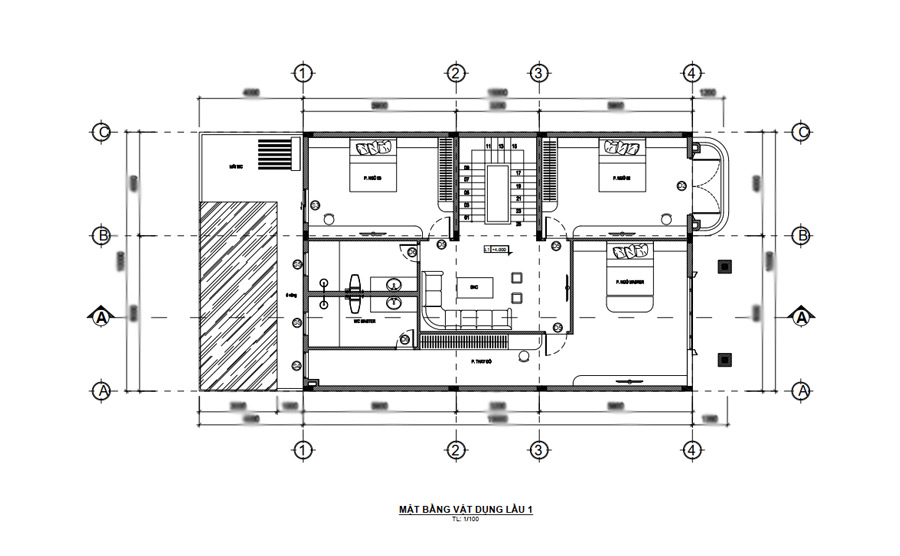 Mặt bằng lầu 1 biệt thự 3 tầng kiểu Pháp 10x19m