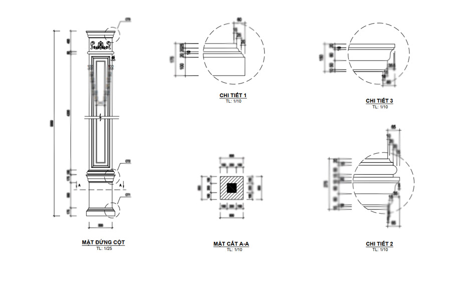 Hồ sơ thiết kế kỹ thuật thi công biệt thự 3 tầng kiểu Pháp 10x19m