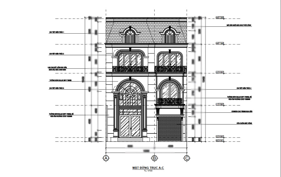 Hồ sơ thiết kế kỹ thuật thi công biệt thự 3 tầng kiểu Pháp 10x19m