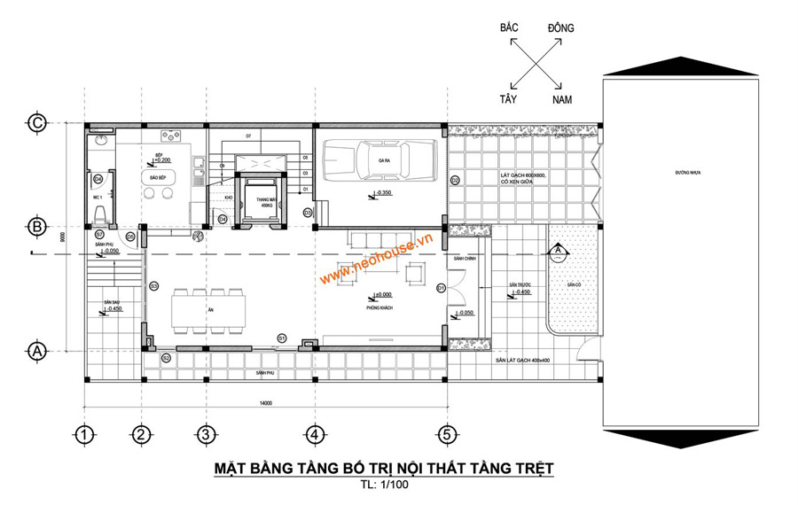 Mặt bằng biệt thự 3 tầng mái bằng hiện đại