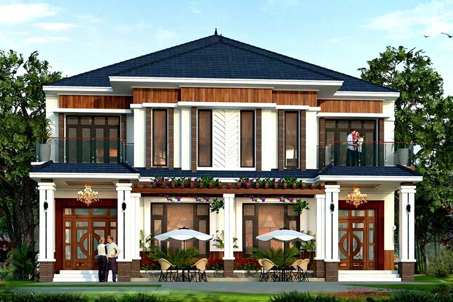 Mặt bằng biệt thự song lập 2 tầng