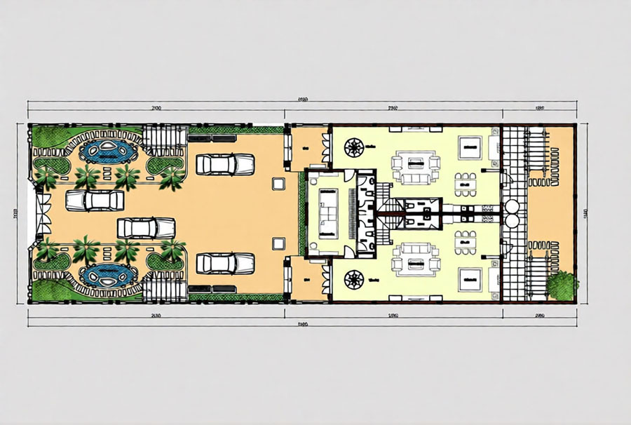 Mặt bằng biệt thự song lập 2 tầng