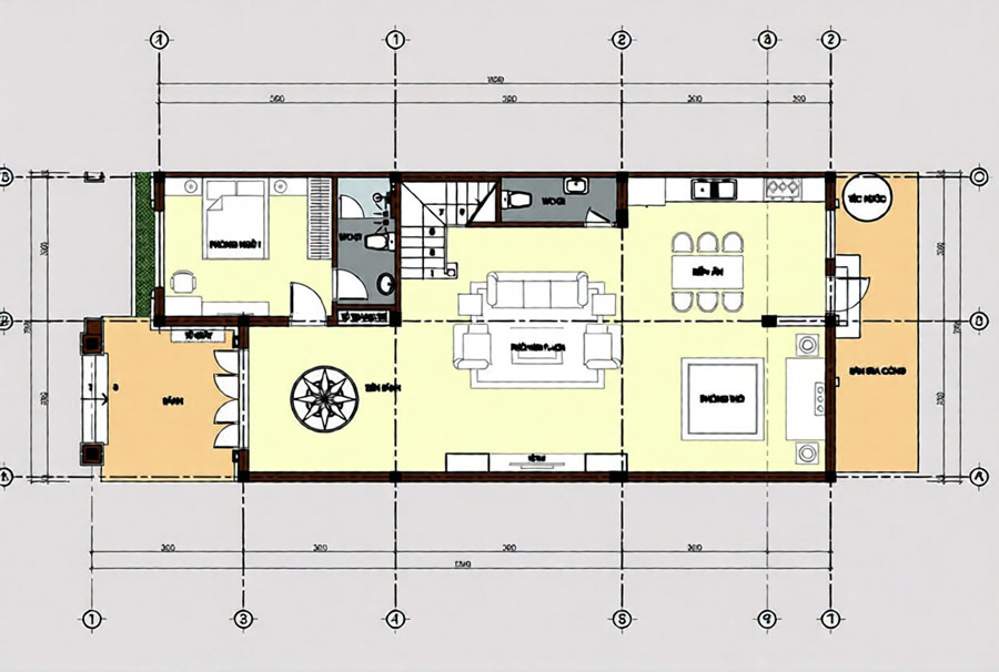 Mặt bằng biệt thự song lập 2 tầng