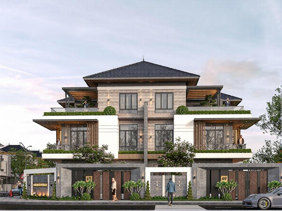 Mặt bằng biệt thự song lập 3 tầng