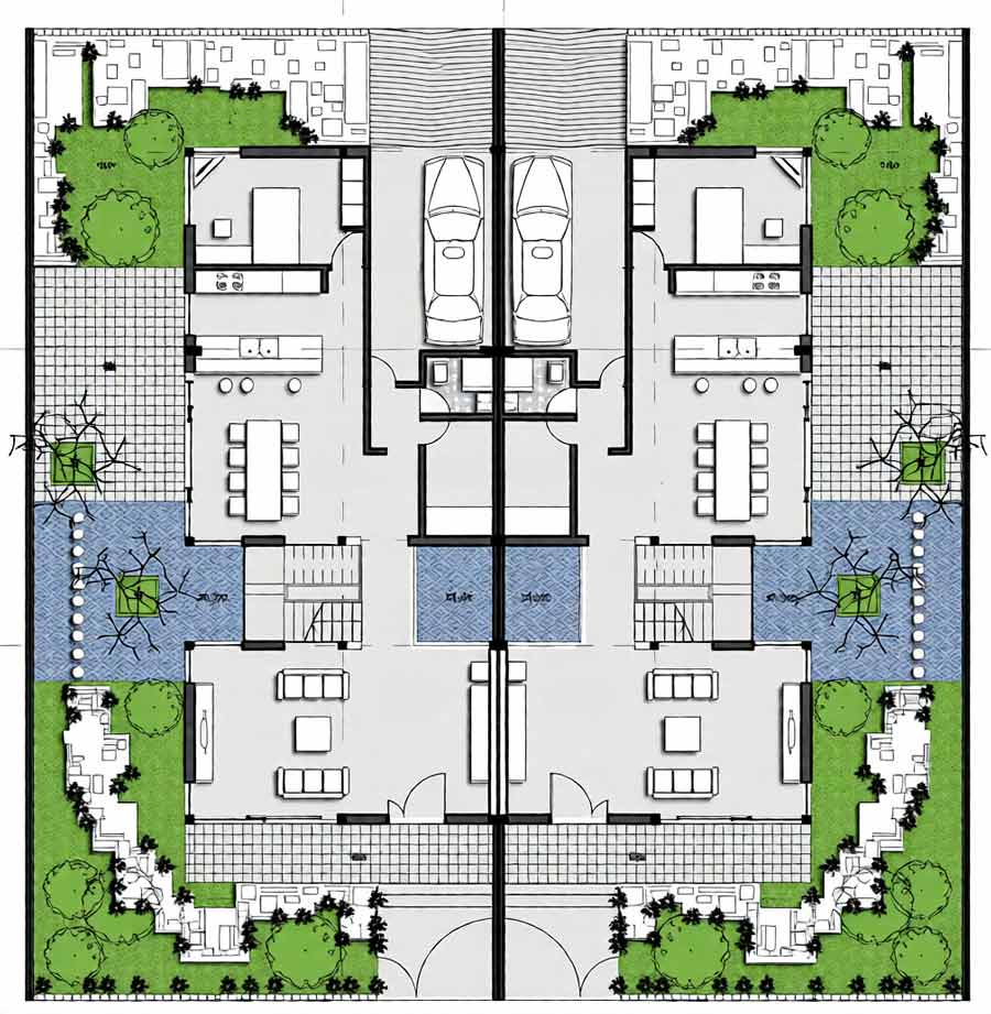 Mặt bằng biệt thự song lập Indochine
