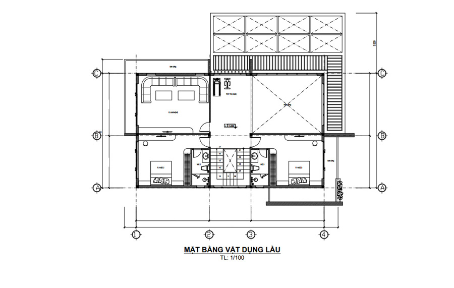 Mặt bằng lầu 1 biệt thự 3 tầng có hồ bơi