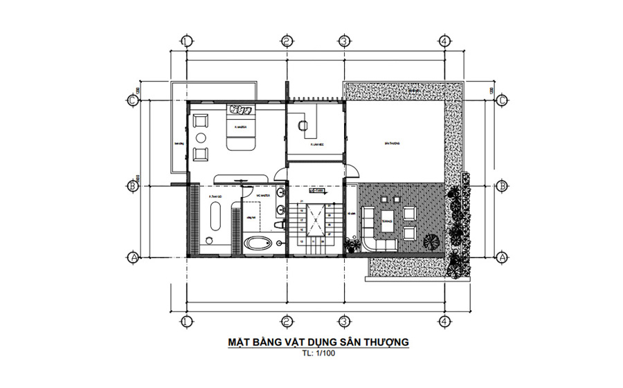 Mặt bằng lầu 2 biệt thự 3 tầng có hồ bơi