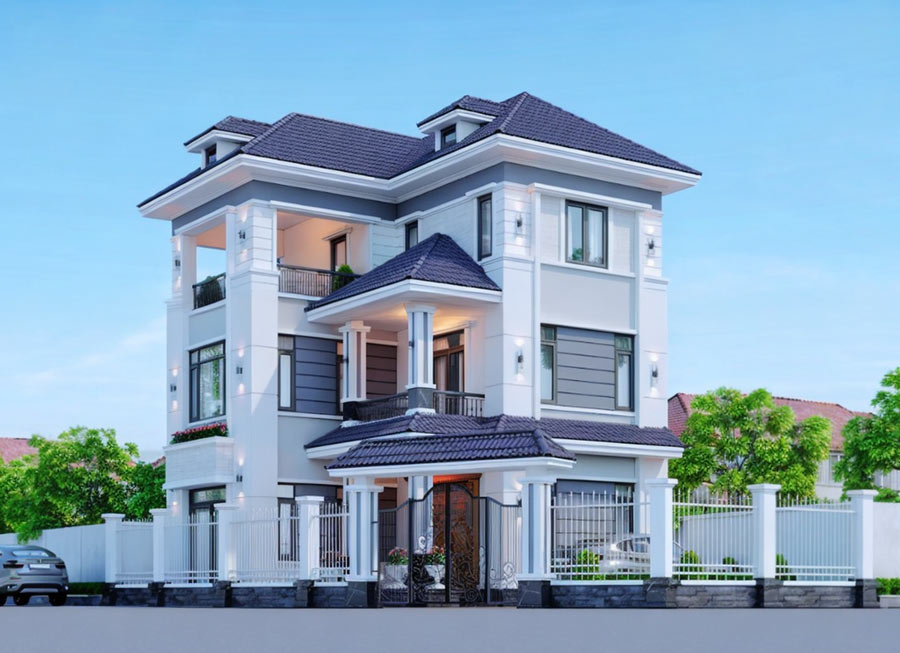 Mẫu biệt thự chữ L đẹp 3 tầng 150m2