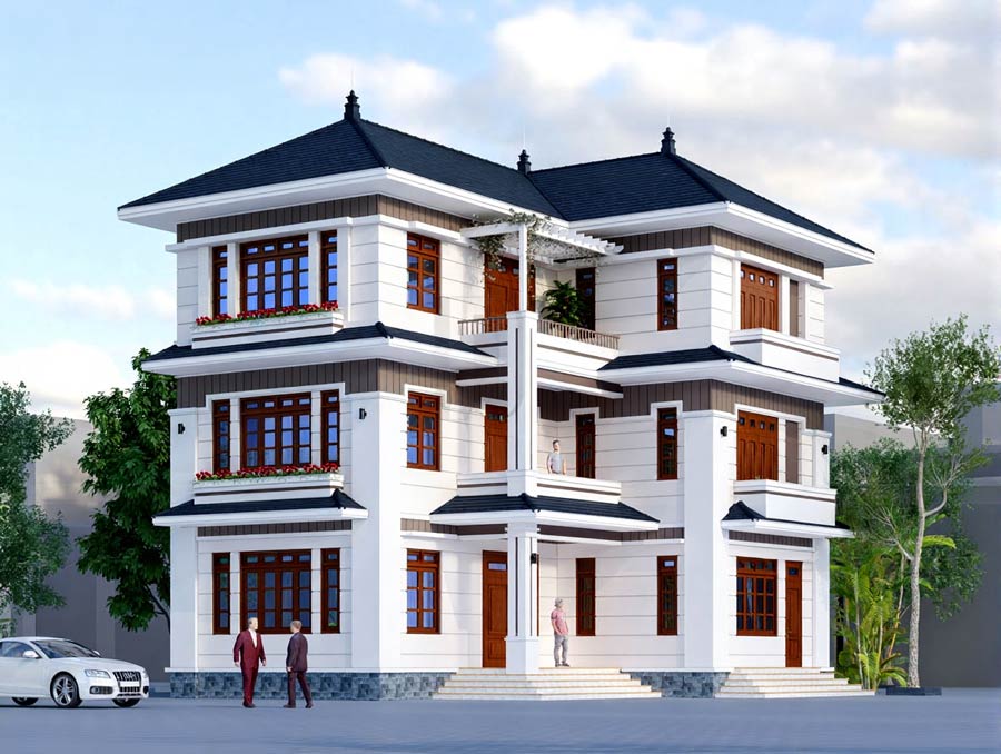 Mẫu biệt thự chữ L đẹp 3 tầng 150m2