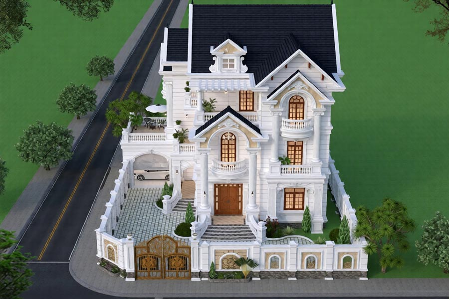 Mẫu nhà chữ L 3 tầng 2 mặt tiền