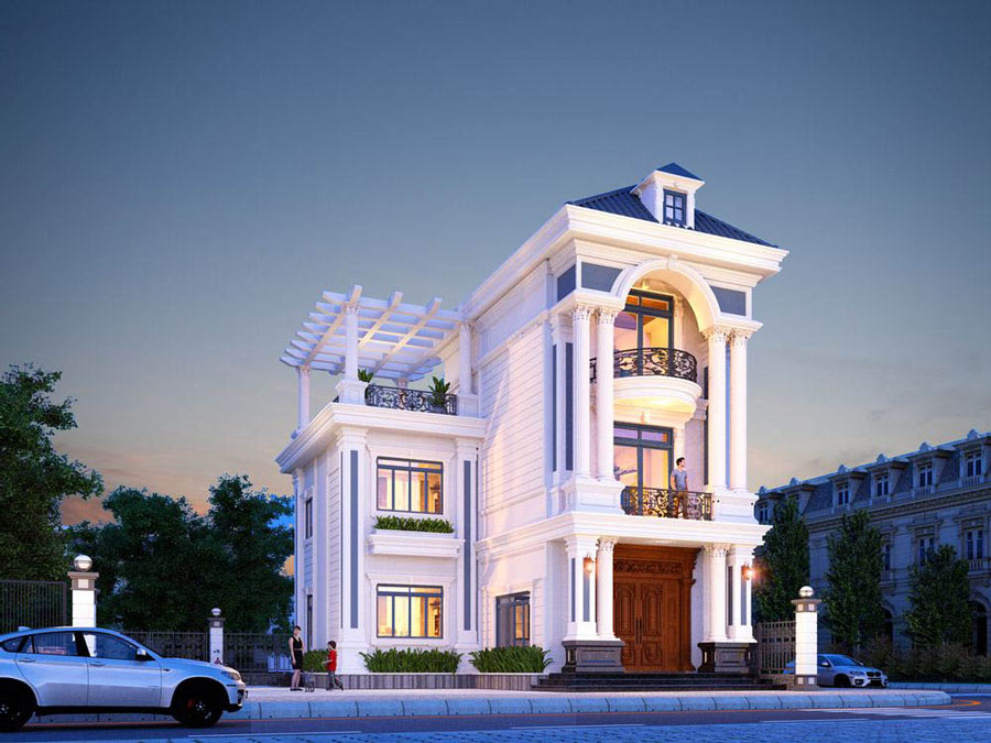 Mẫu nhà chữ L 3 tầng 2 mặt tiền