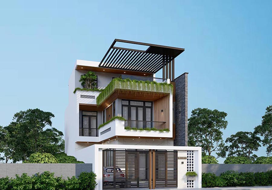 Thiết kế biệt thự 3 tầng chữ L 3 phòng ngủ