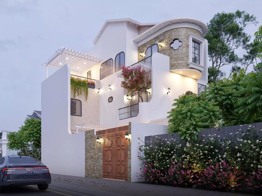 Thiết kế biệt thự 3 tầng chữ L 3 phòng ngủ