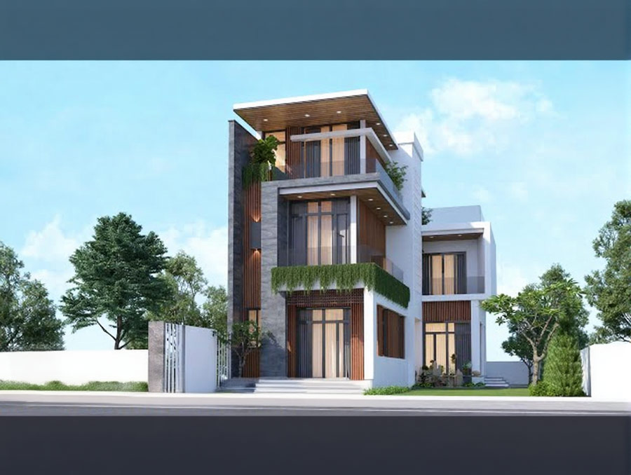 Thiết kế biệt thự 3 tầng chữ L 3 phòng ngủ