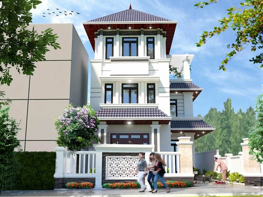 Thiết kế nhà biệt thự 3 tầng chữ L 80m2