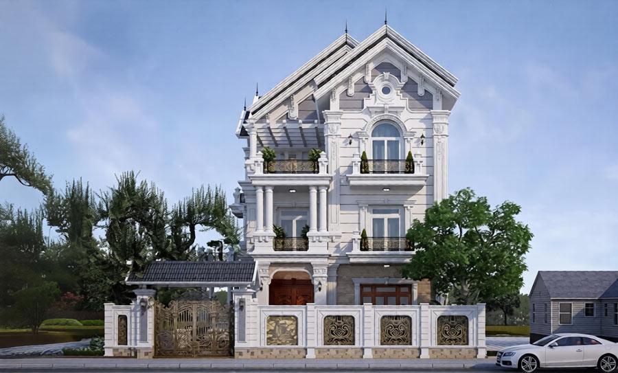 Thiết kế nhà biệt thự 3 tầng chữ L 80m2