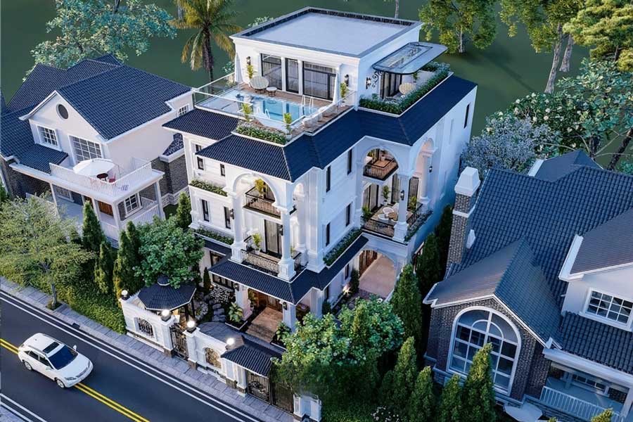 Biệt thự 3 tầng chữ L có hồ bơi