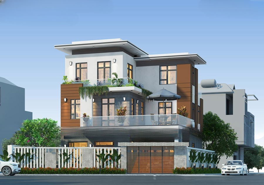 Biệt thự 3 tầng chữ L hiện đại