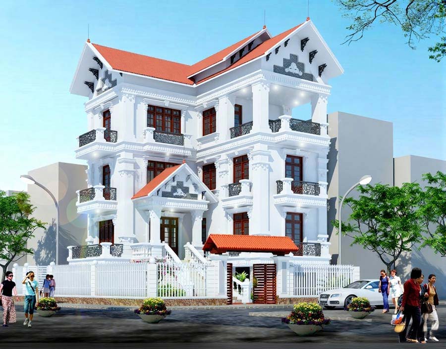 Mẫu biệt thự chữ L 3 tầng mái Thái
