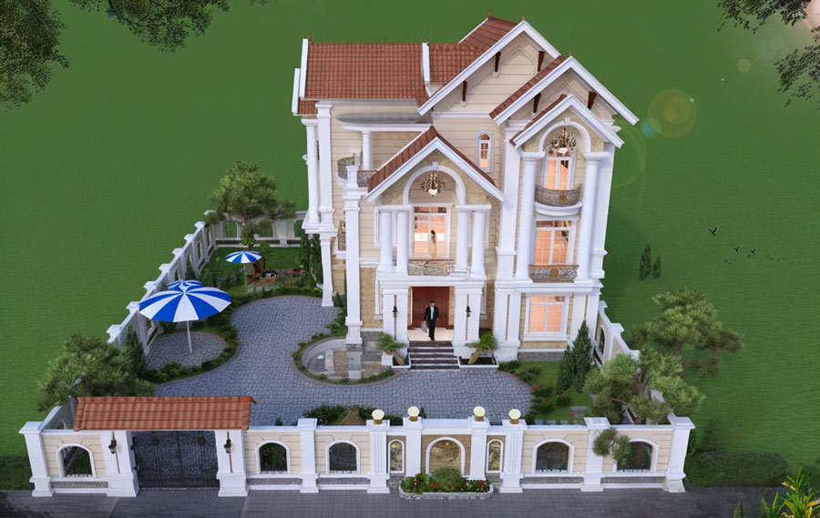 Mẫu biệt thự chữ L 3 tầng mái Thái