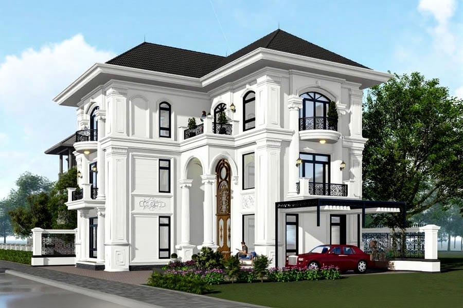 Mẫu biệt thự chữ L 3 tầng tân cổ điển