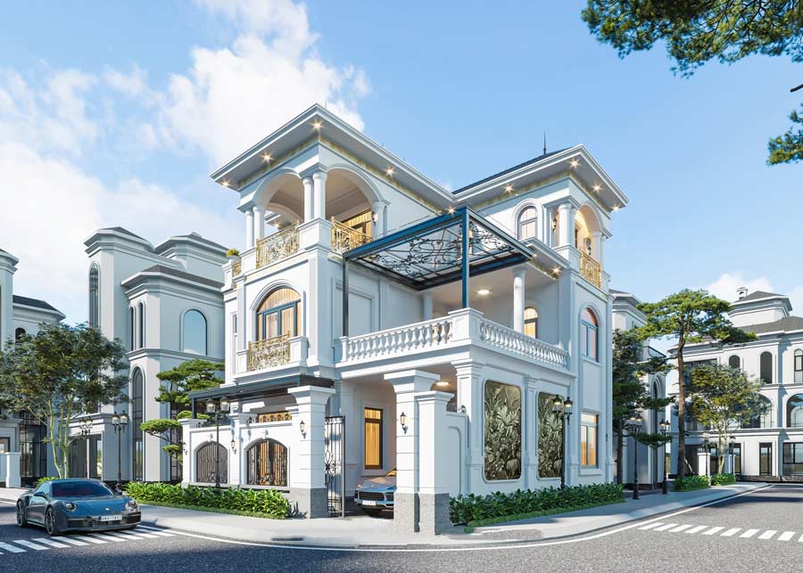 Mẫu nhà biệt thự tân cổ điển 3 tầng chữ L